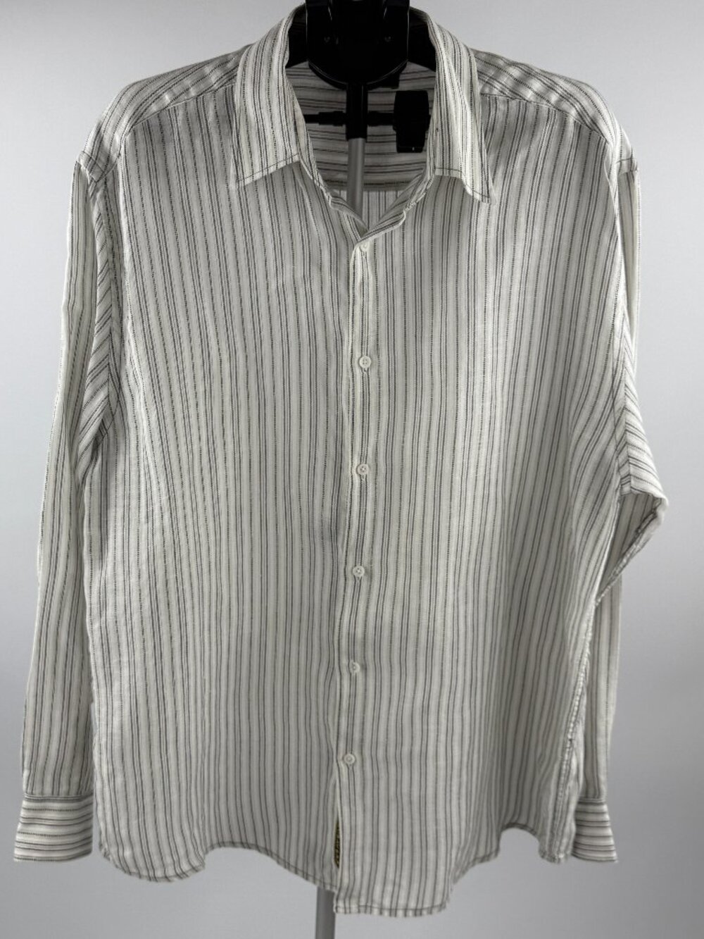 Cubavera Linen Cotton Striped Button Up Shirt XXL Beige Long Sleeve